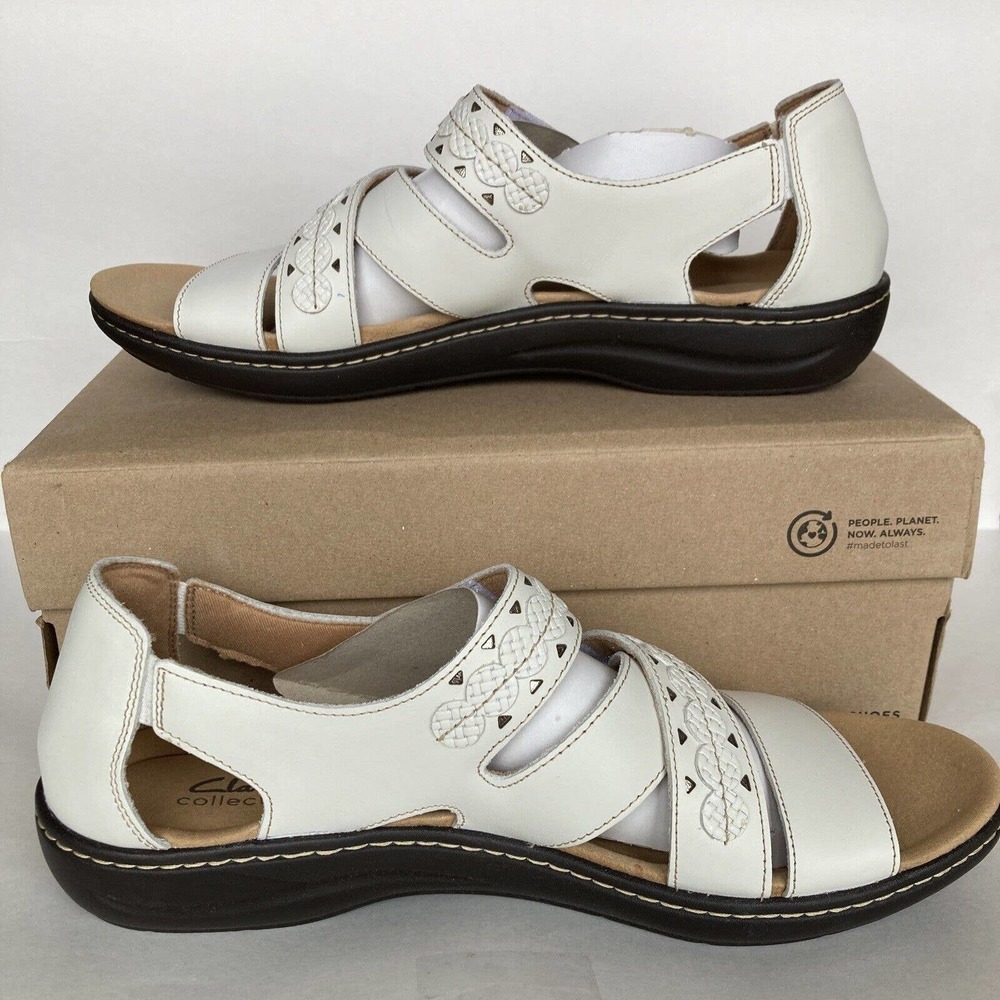 Clarks Womens Laurieann Holly Flat Sandal 12 NWT New Box White Leather
